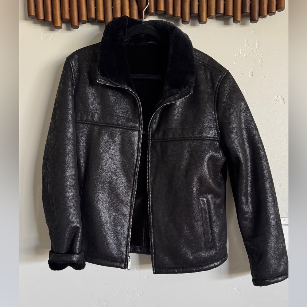 Kenneth Cole Reaction faux leather shearling black size large